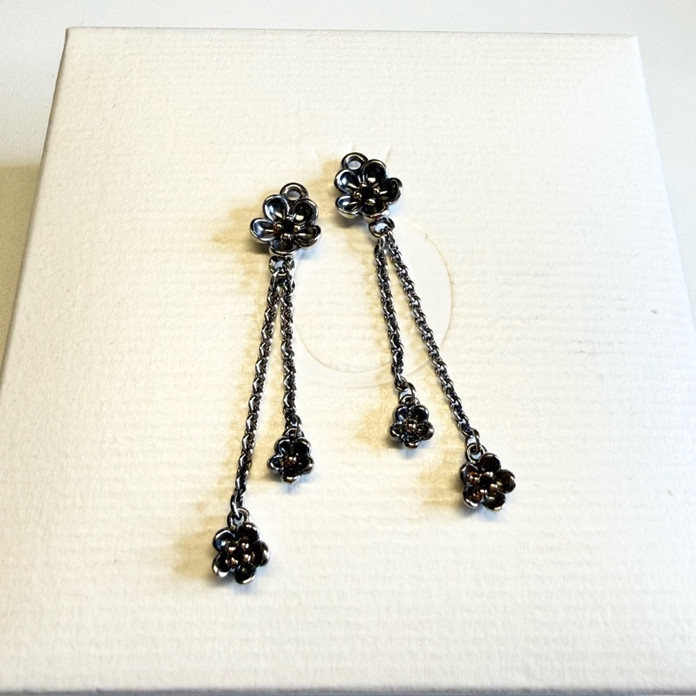 Pandora Forever Bloom Black Spinel TT earrings 290666SPB - Picture 4 of 7
